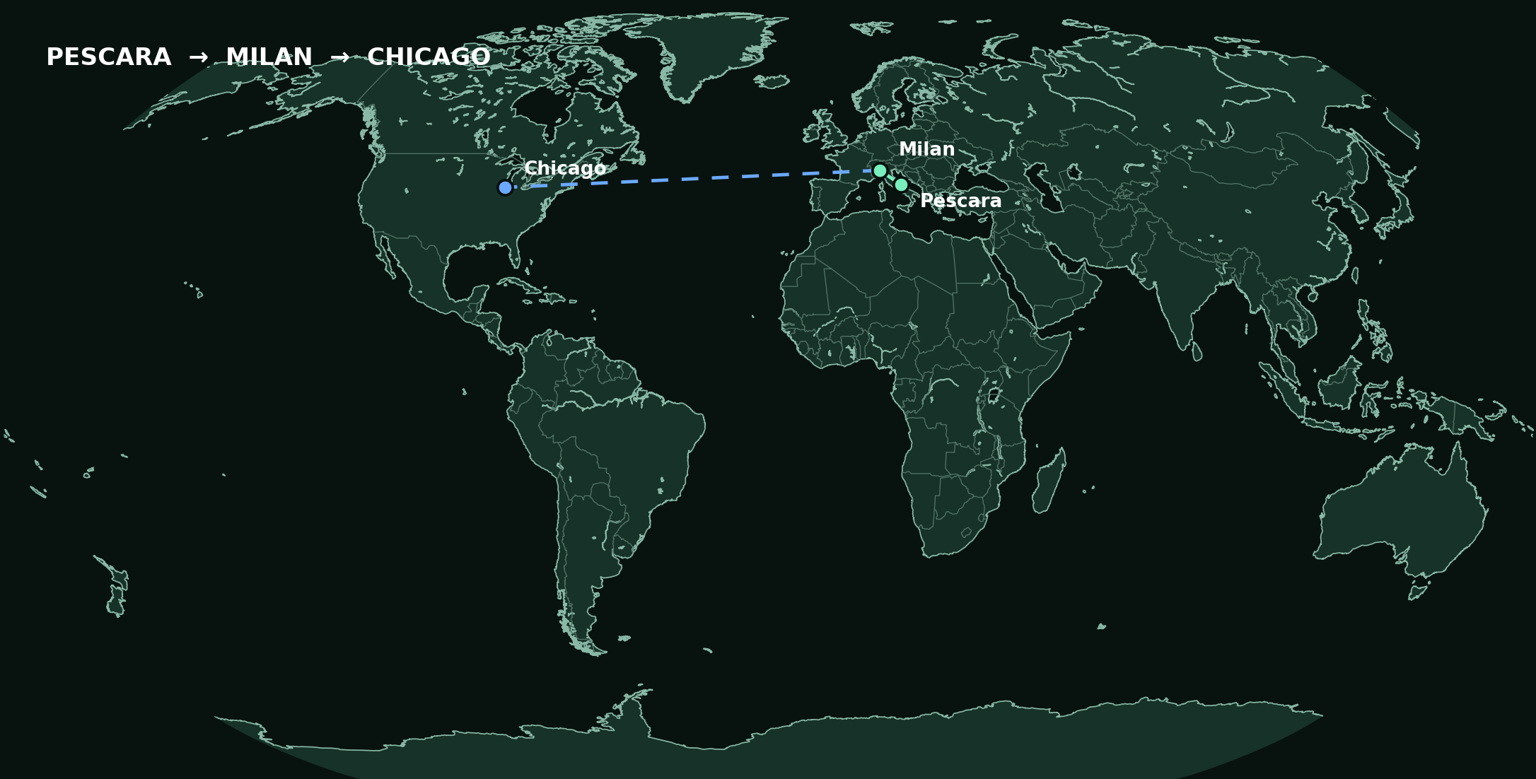 Geographic map showing Lorenzo's academic journey from Pescara to Milan to Chicago